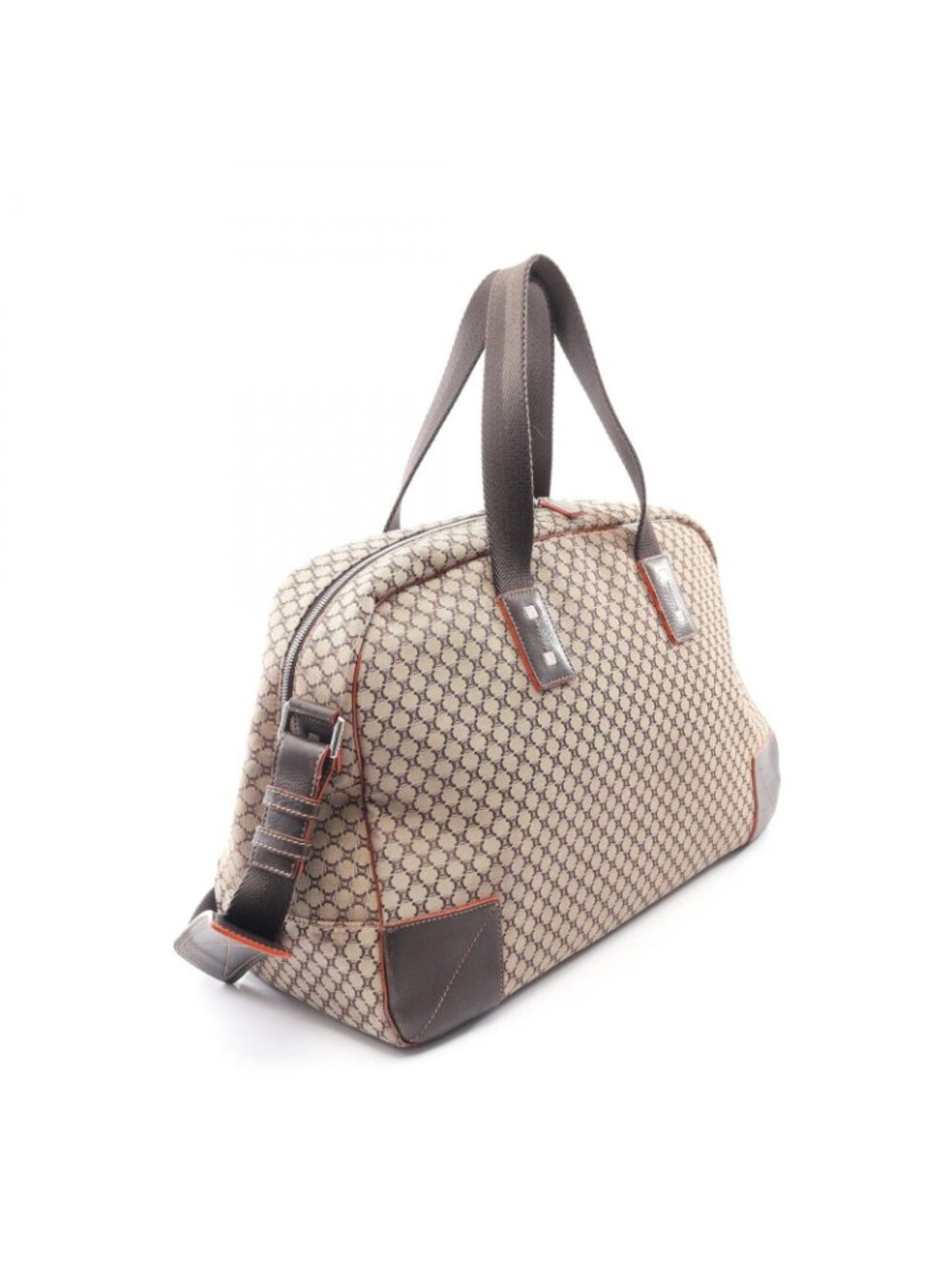 Celine Boston Bag Macadam 2-Way Beige Dark Brown Canvas Leather - Picture 2 of 9